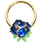 16G 3/8 Blue Gem Gold Tone Deep Blue Flower Hinged Segment Ring