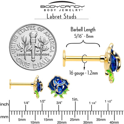 16G 5/16 Blue Gem Gold Tone Deep Blue Flower Labret Monroe Tragus