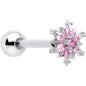 Pink CZ Gem Snowflake Glam Barbell Tongue Ring
