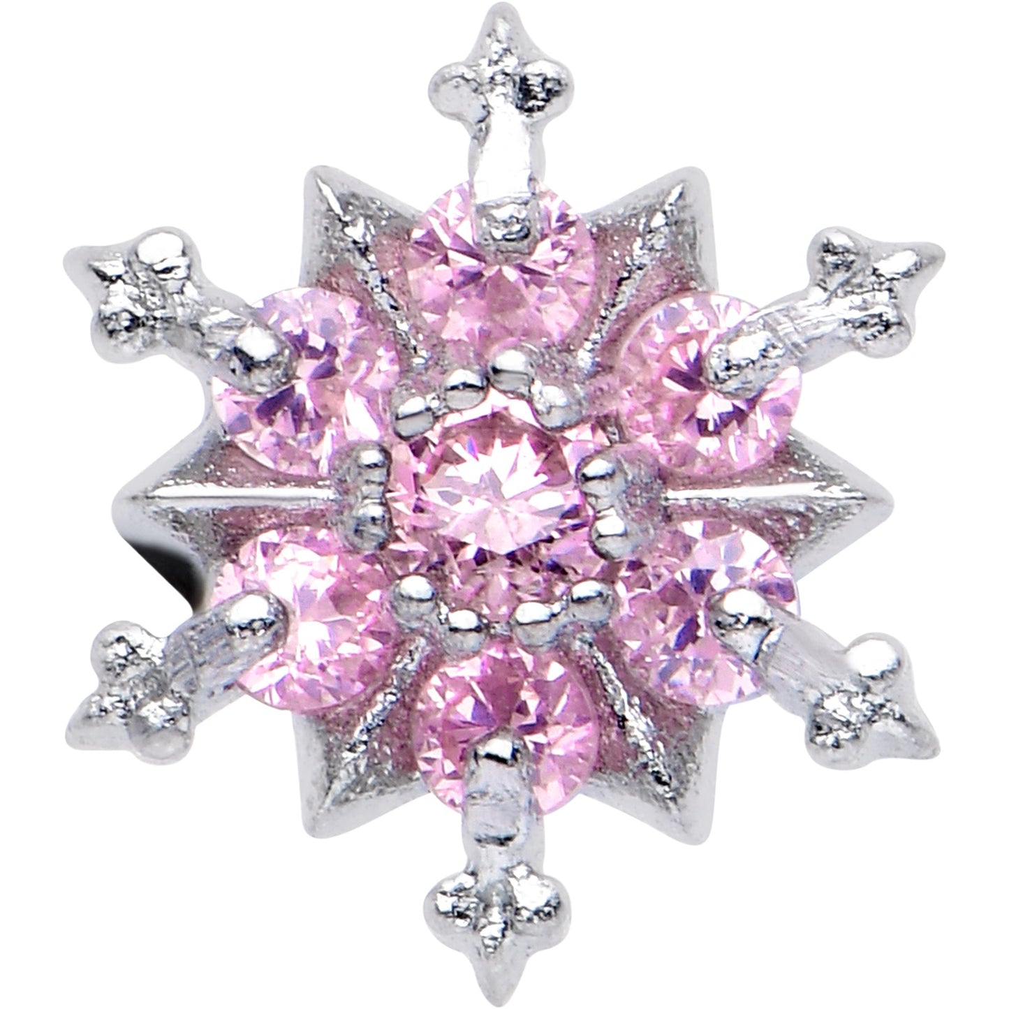 Pink CZ Gem Snowflake Glam Barbell Tongue Ring