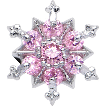 Pink CZ Gem Snowflake Glam Barbell Tongue Ring