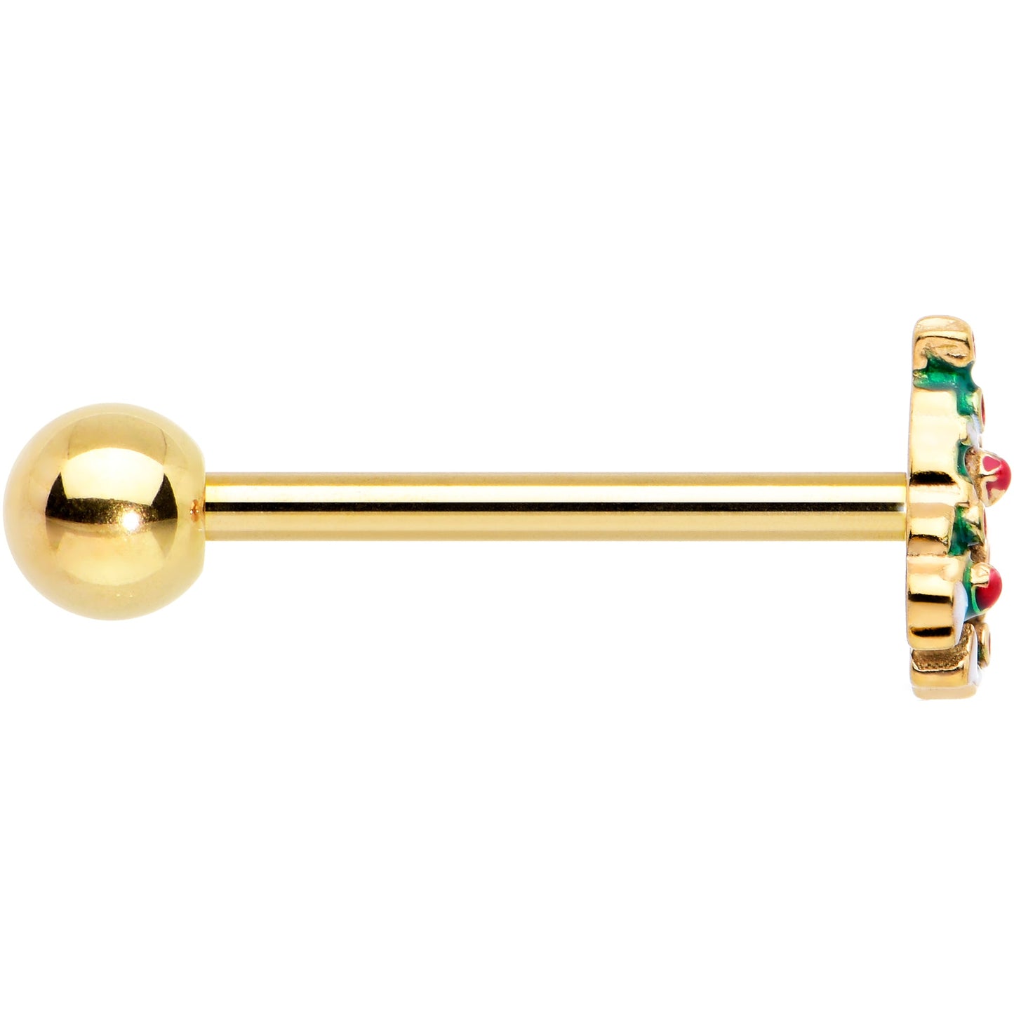 Gold Tone Snowy Christmas Tree Holiday Barbell Tongue Ring