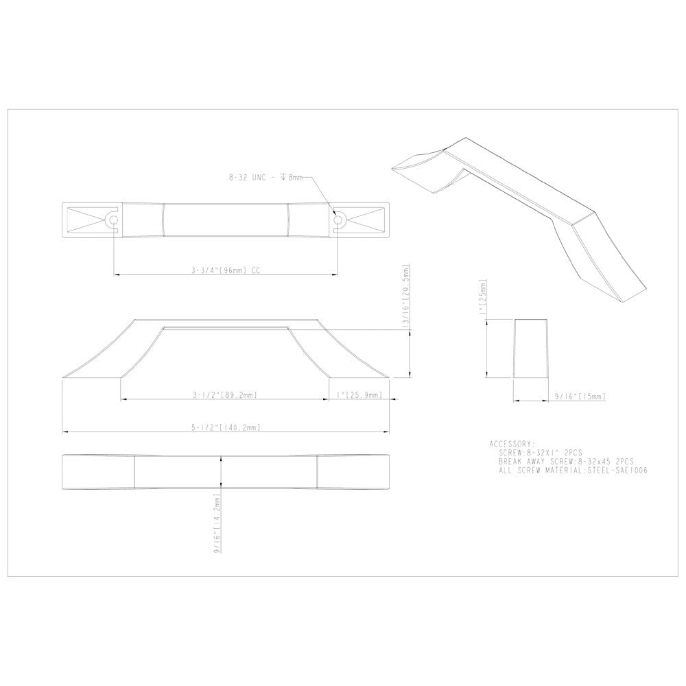 96 mm Center-to-Center Satin Nickel Square Royce Cabinet Pull