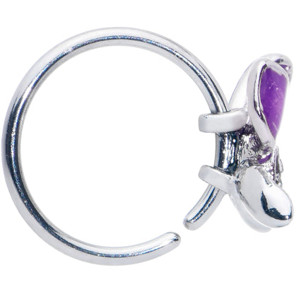 20G 5/16 Clear Gem Chunky Butterfly Purple Nose Hoop