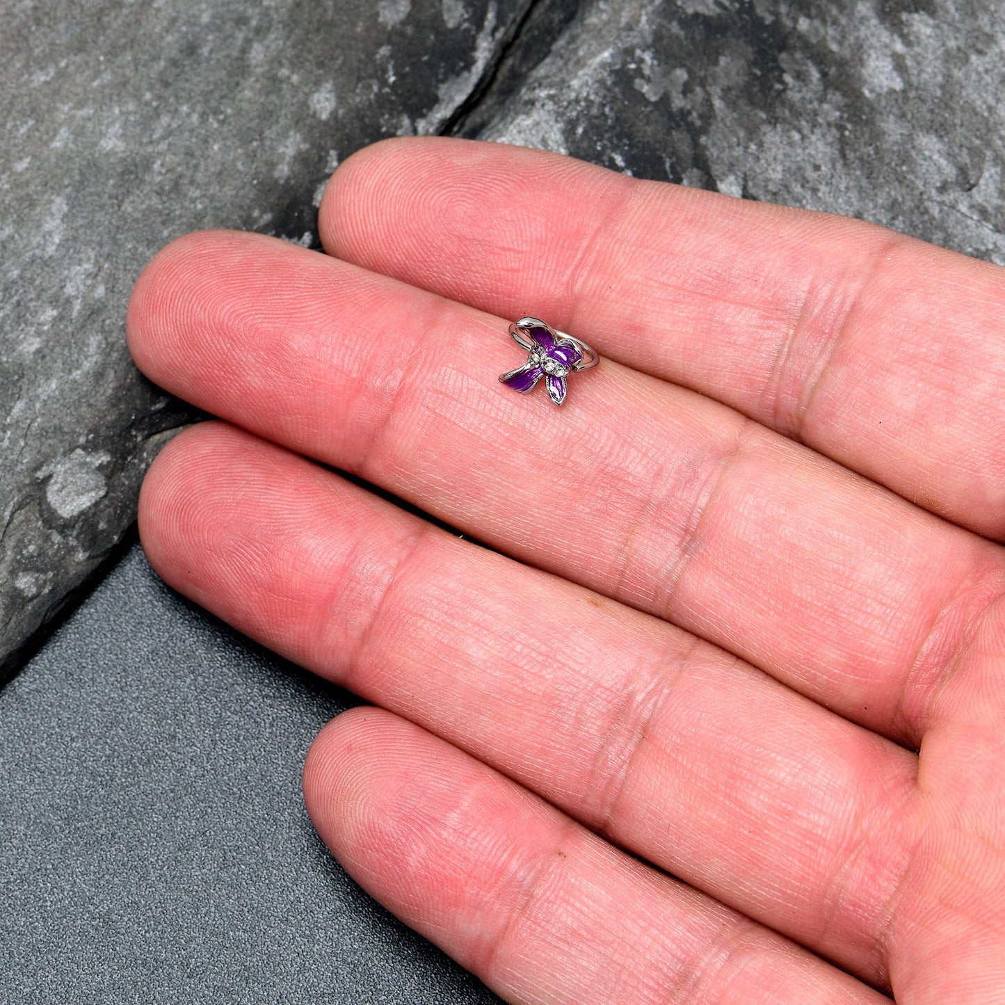 20G 5/16 Clear Gem Chunky Butterfly Purple Nose Hoop