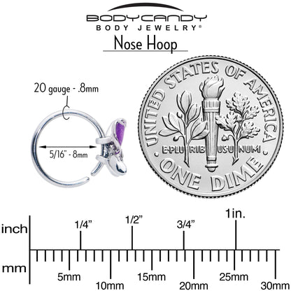 20G 5/16 Clear Gem Chunky Butterfly Purple Nose Hoop