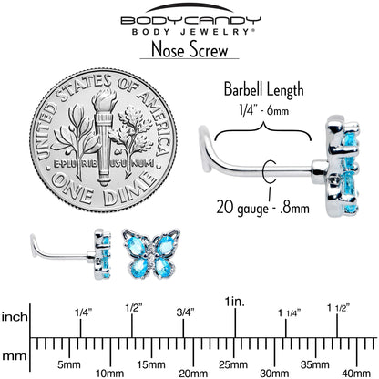 20G 7mm Blue Gem Baroque Beauty Butterfly Left Side Nose Screw