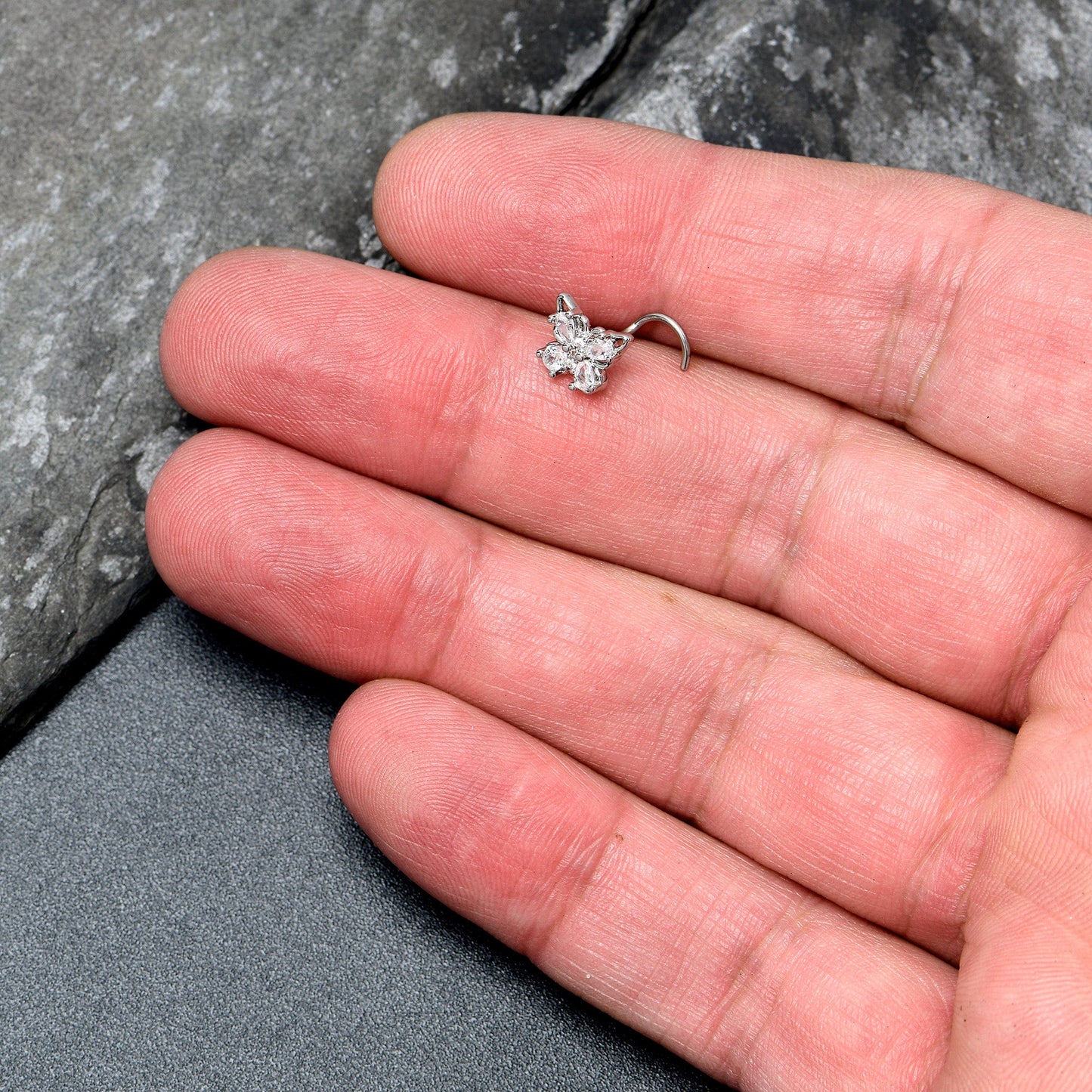 20G 7mm Clear Gem Baroque Beauty Butterfly Left Side Nose Screw