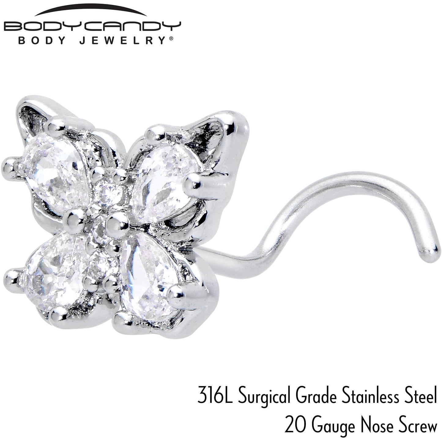 20G 7mm Clear Gem Baroque Beauty Butterfly Left Side Nose Screw