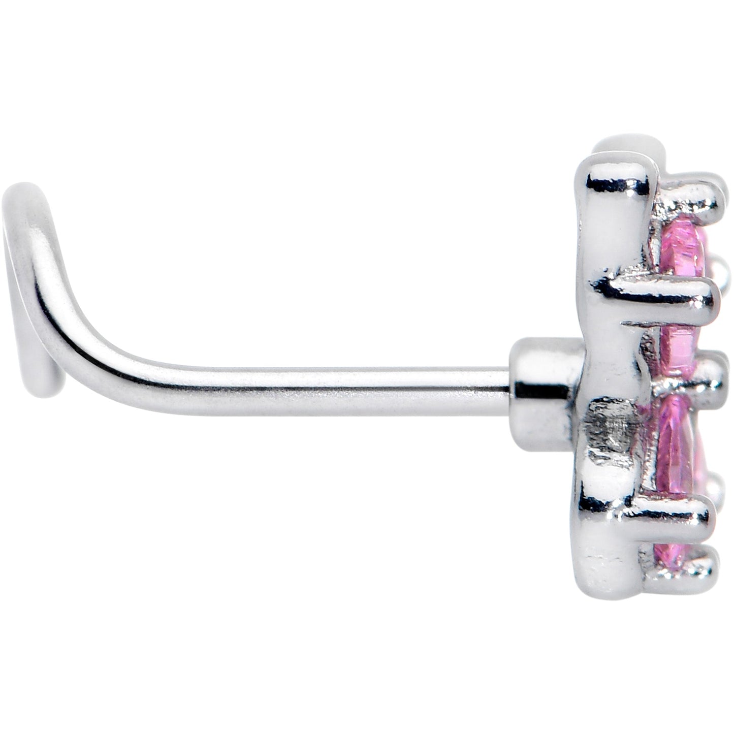 20G 7mm Pink Gem Baroque Beauty Butterfly Left Side Nose Screw