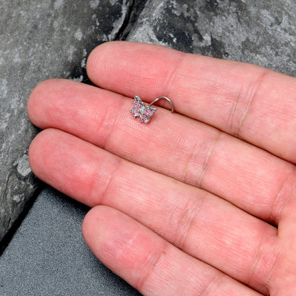 20G 7mm Pink Gem Baroque Beauty Butterfly Left Side Nose Screw