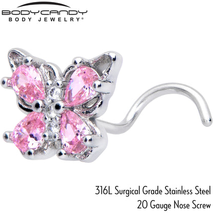 20G 7mm Pink Gem Baroque Beauty Butterfly Left Side Nose Screw