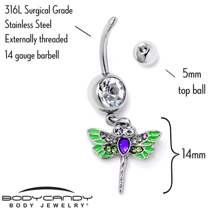Green Clear Gem Bright Dragonfly Blue Dangle Belly Ring