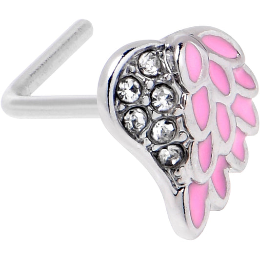 20G 7mm Clear Gem Heavenly Heart Angel Wing Pink L Shape Nose Ring
