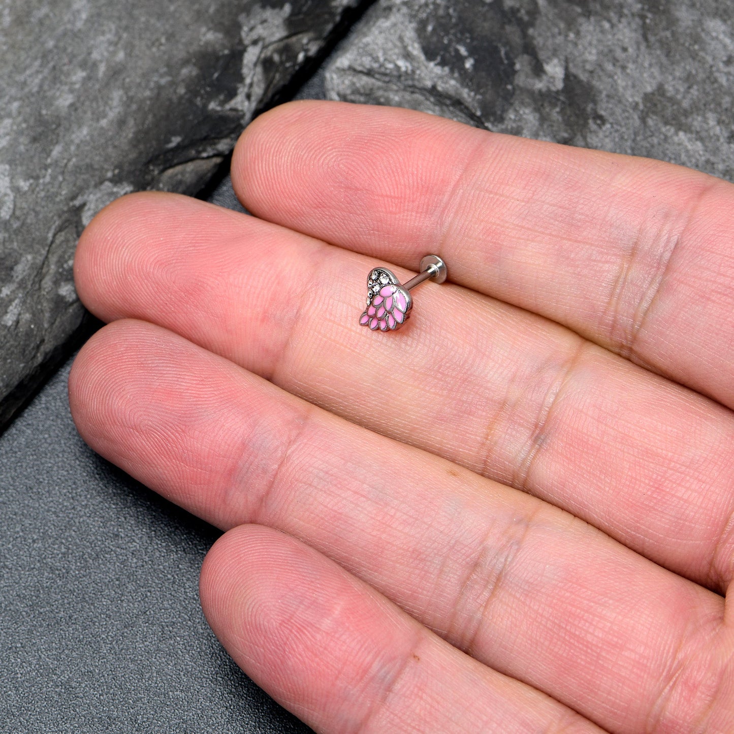 16G 5/16 Clear Gem Heavenly Heart Angel Wing Pink Labret Tragus