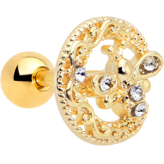 16G 1/4 Clear Gem Gold Tone Lunar Dragonfly Cartilage Earring