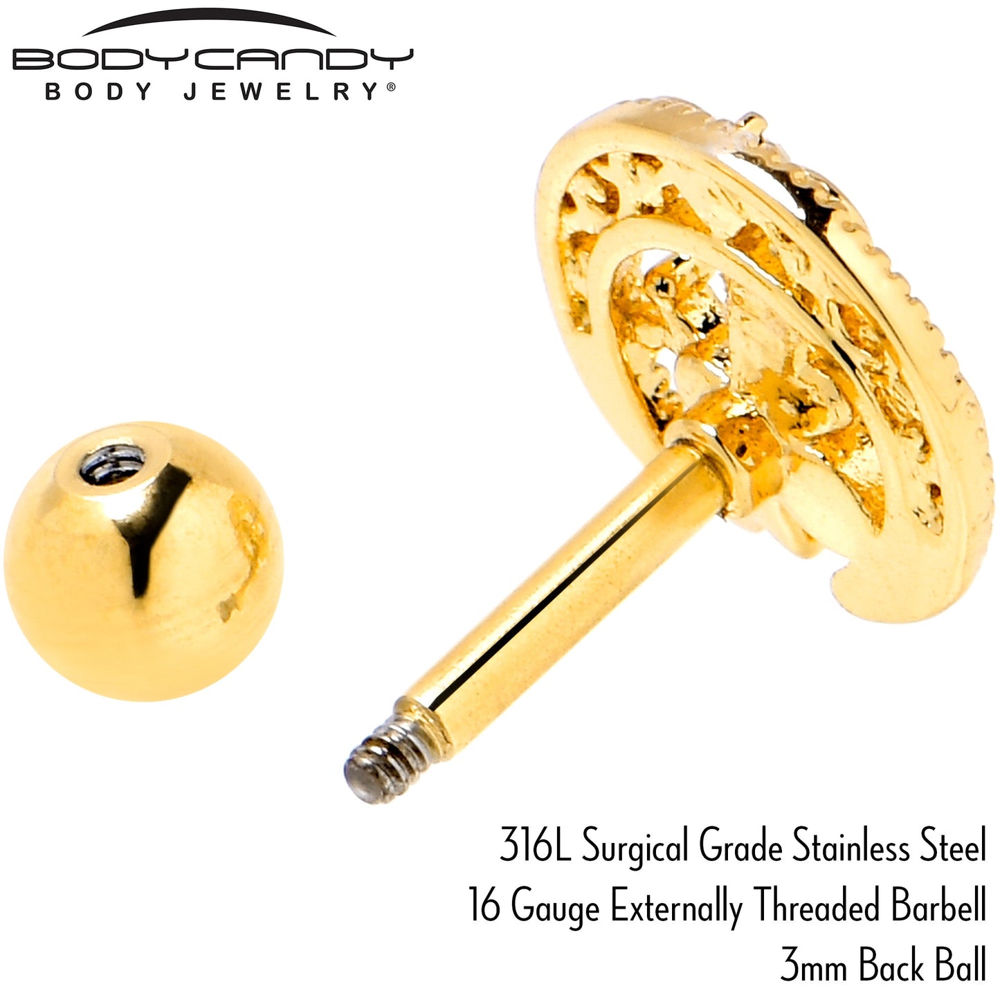 16G 1/4 Clear Gem Gold Tone Lunar Dragonfly Cartilage Earring