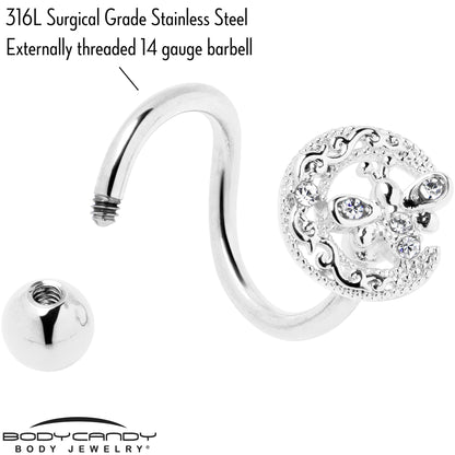 Clear Gem Lunar Dragonfly Spiral Twister Belly Ring