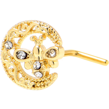 20G 7mm Clear Gem Gold Tone Lunar Dragonfly L Shape Nose Ring