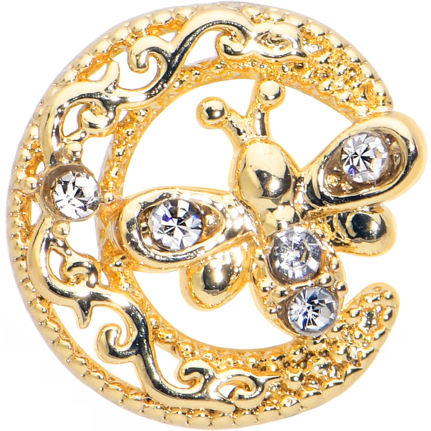 20G 7mm Clear Gem Gold Tone Lunar Dragonfly L Shape Nose Ring