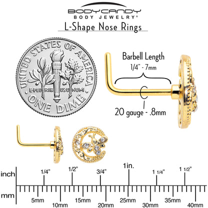 20G 7mm Clear Gem Gold Tone Lunar Dragonfly L Shape Nose Ring