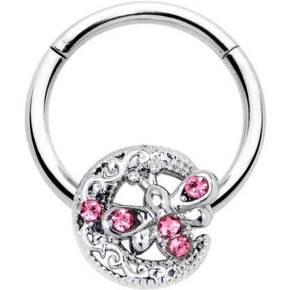 16G 3/8 Pink Gem Lunar Dragonfly Hinged Segment Ring