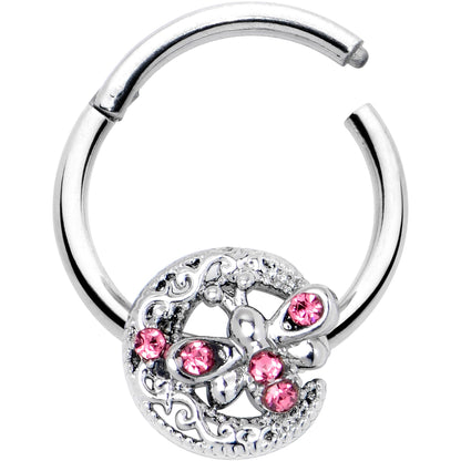 16G 3/8 Pink Gem Lunar Dragonfly Hinged Segment Ring
