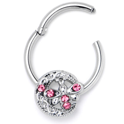 16G 3/8 Pink Gem Lunar Dragonfly Hinged Segment Ring