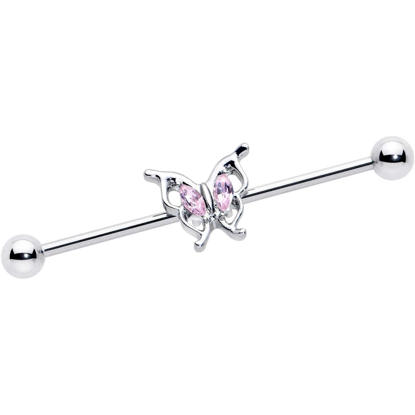 14G Pink Gem Fancy Fab Butterfly Industrial Barbell 38mm