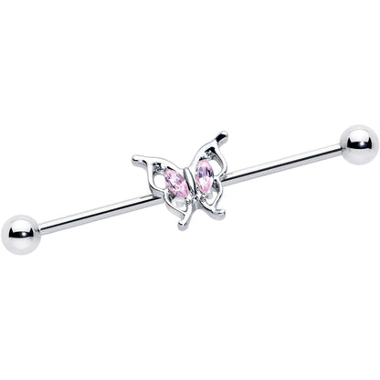 14G Pink Gem Fancy Fab Butterfly Industrial Barbell 38mm