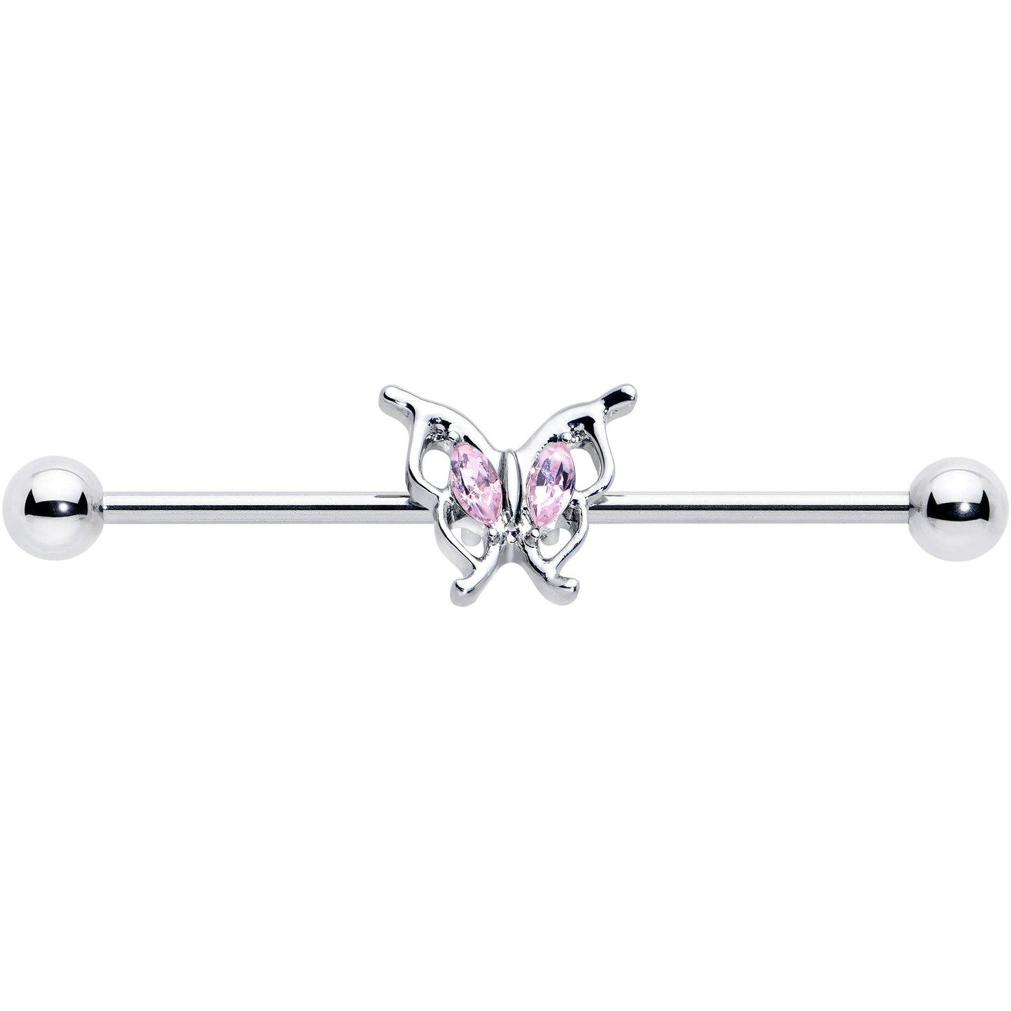 14G Pink Gem Fancy Fab Butterfly Industrial Barbell 38mm