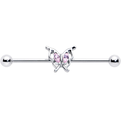 14G Pink Gem Fancy Fab Butterfly Industrial Barbell 38mm