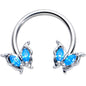 16G 3/8 Blue Gem Fancy Fab Butterfly Horseshoe Circular Barbell