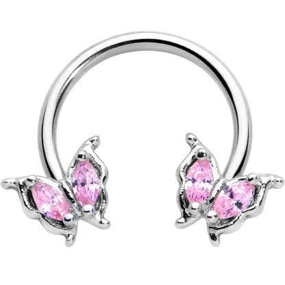 16G 3/8 Pink Gem Fancy Fab Butterfly Horseshoe Circular Barbell