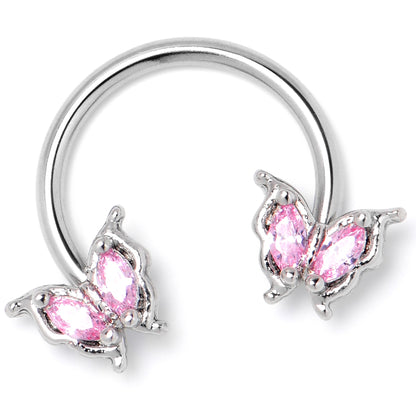 16G 3/8 Pink Gem Fancy Fab Butterfly Horseshoe Circular Barbell