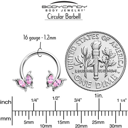 16G 3/8 Pink Gem Fancy Fab Butterfly Horseshoe Circular Barbell