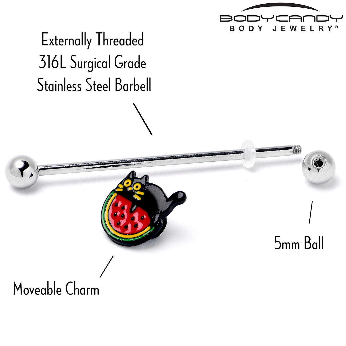 14G Watermelon Cat Love Industrial Barbell 38mm