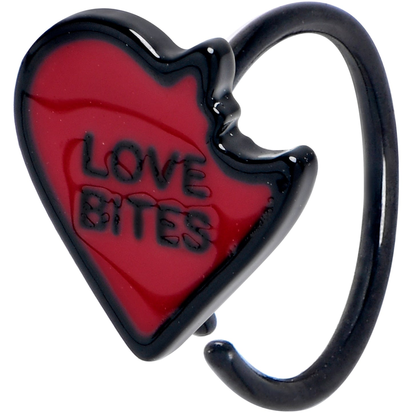 20G 5/16 Black Love Bites Heart Valentines Nose Hoop