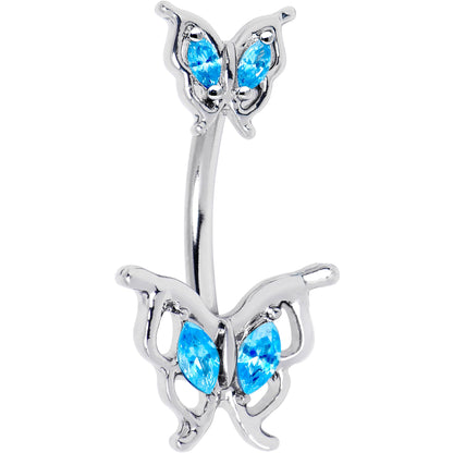 Blue Gem Fancy Fab Butterfly Double Mount Belly Ring