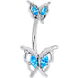 Blue Gem Fancy Fab Butterfly Double Mount Belly Ring