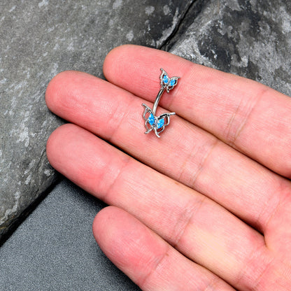 Blue Gem Fancy Fab Butterfly Double Mount Belly Ring