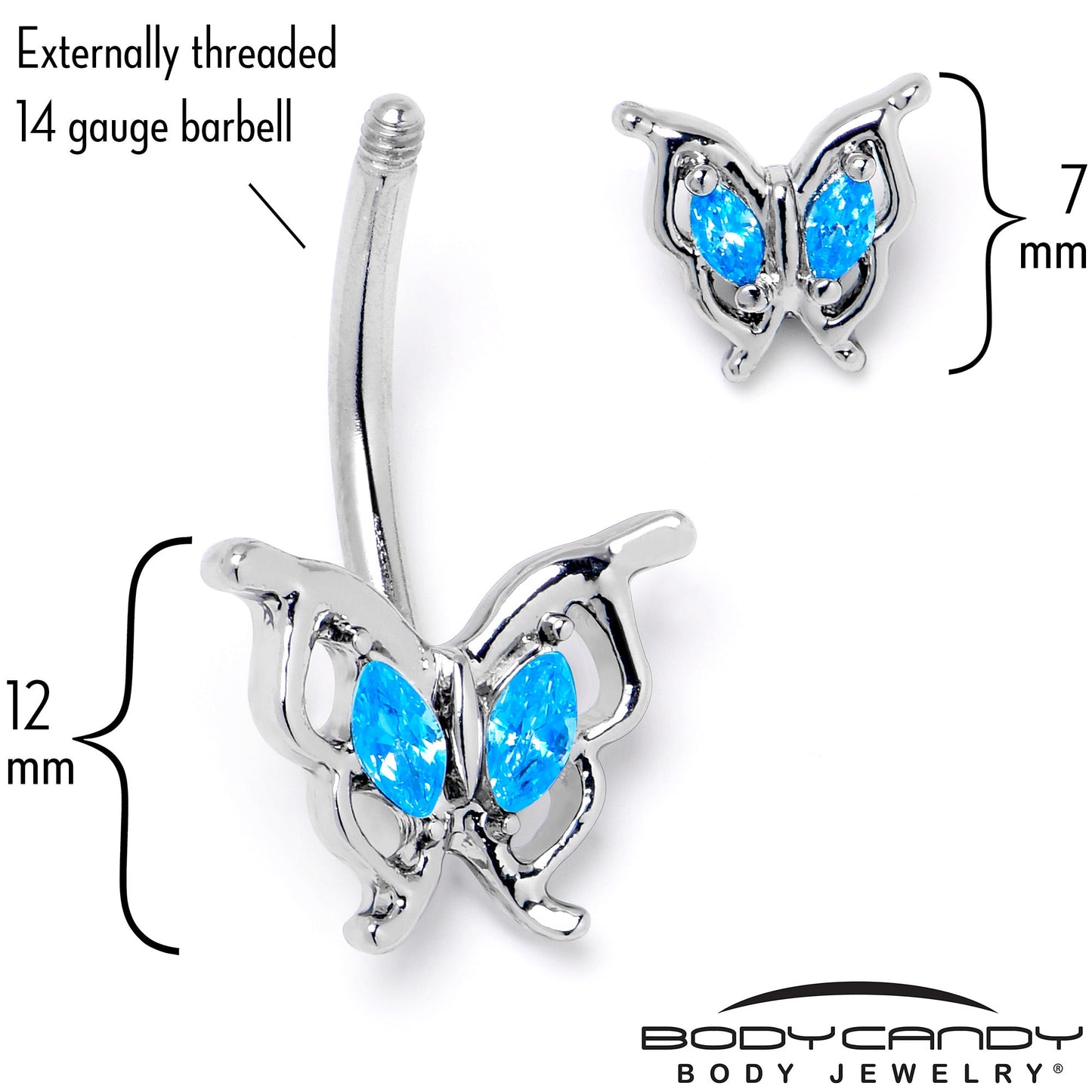 Blue Gem Fancy Fab Butterfly Double Mount Belly Ring