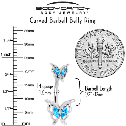 Blue Gem Fancy Fab Butterfly Double Mount Belly Ring
