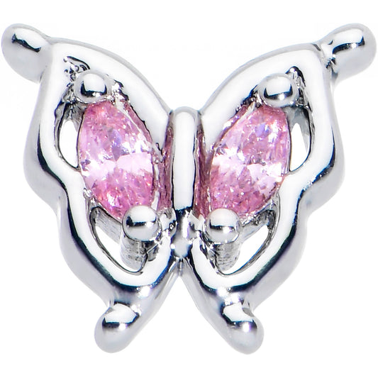 20G 7mm Pink Gem Fancy Fab Butterfly L Shape Nose Ring