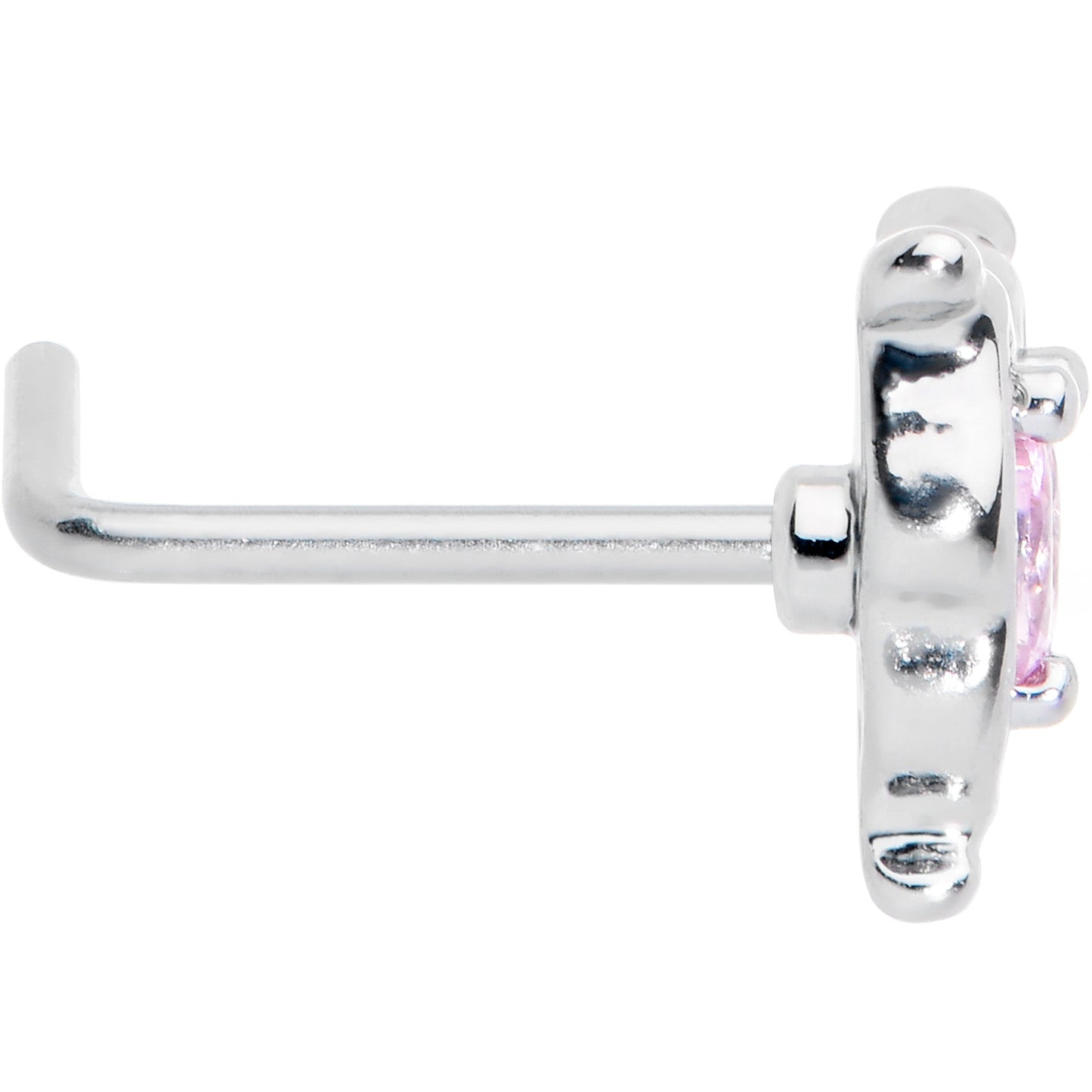 20G 7mm Pink Gem Fancy Fab Butterfly L Shape Nose Ring