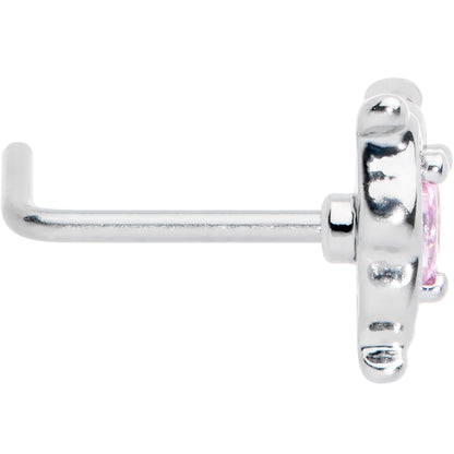 20G 7mm Pink Gem Fancy Fab Butterfly L Shape Nose Ring