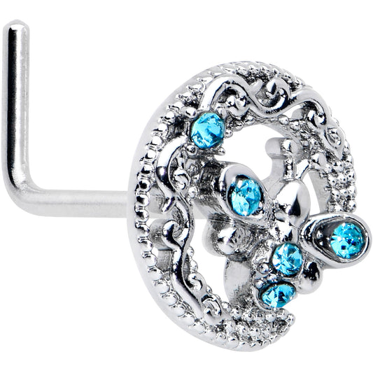 20G 7mm Blue Gem Lunar Dragonfly L Shape Nose Ring