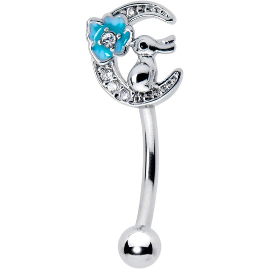 16G 5/16 Clear CZ Gem Rabbit On The Moon Blue Curved Eyebrow Ring