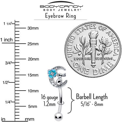 16G 5/16 Clear CZ Gem Rabbit On The Moon Blue Curved Eyebrow Ring