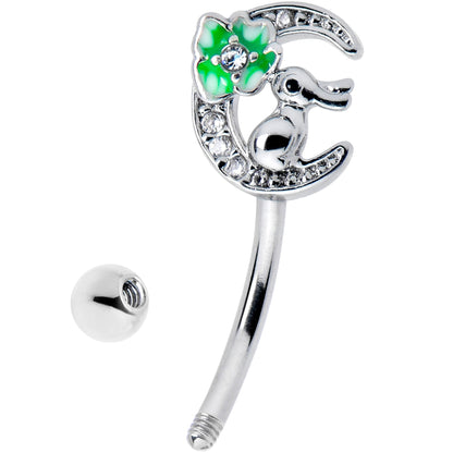 16G 5/16 Clear CZ Gem Rabbit On The Moon Green Curved Eyebrow Ring